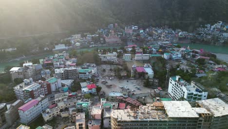 beautiful morning Rishikesh drone moving left to right view in india