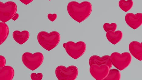 corazón rosado volando sobre fondo gris. símbolos de amor para mujeres felices, madre, día de san valentín, diseño de tarjetas de felicitación de cumpleaños. muchos corazones rosados. concepto romántico. bucle de animación 3d de 4k