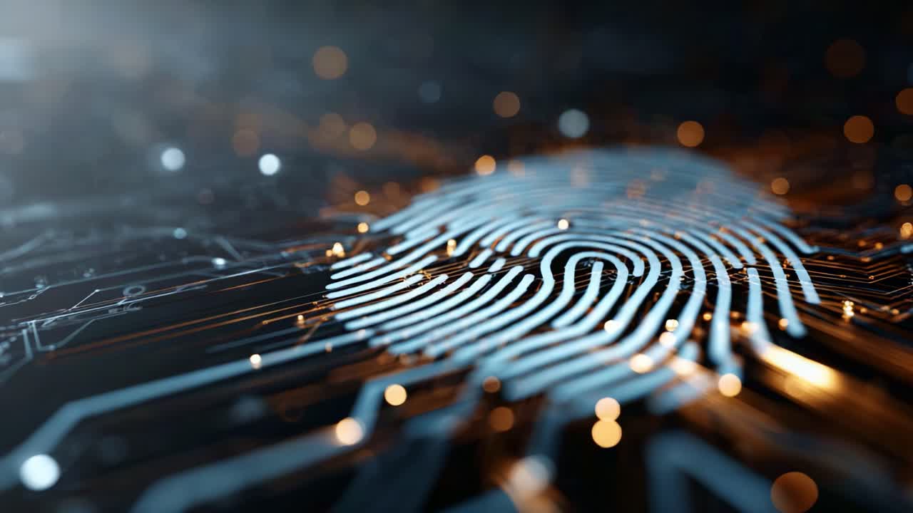 Digital fingerprint abstract design showcasing security, technology, and the intersection of data privacy with biometric identification and modern computing elements