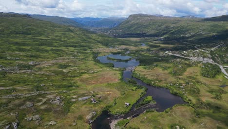 nature landscape and bjoreio river in hardangervidda, norway - aerial