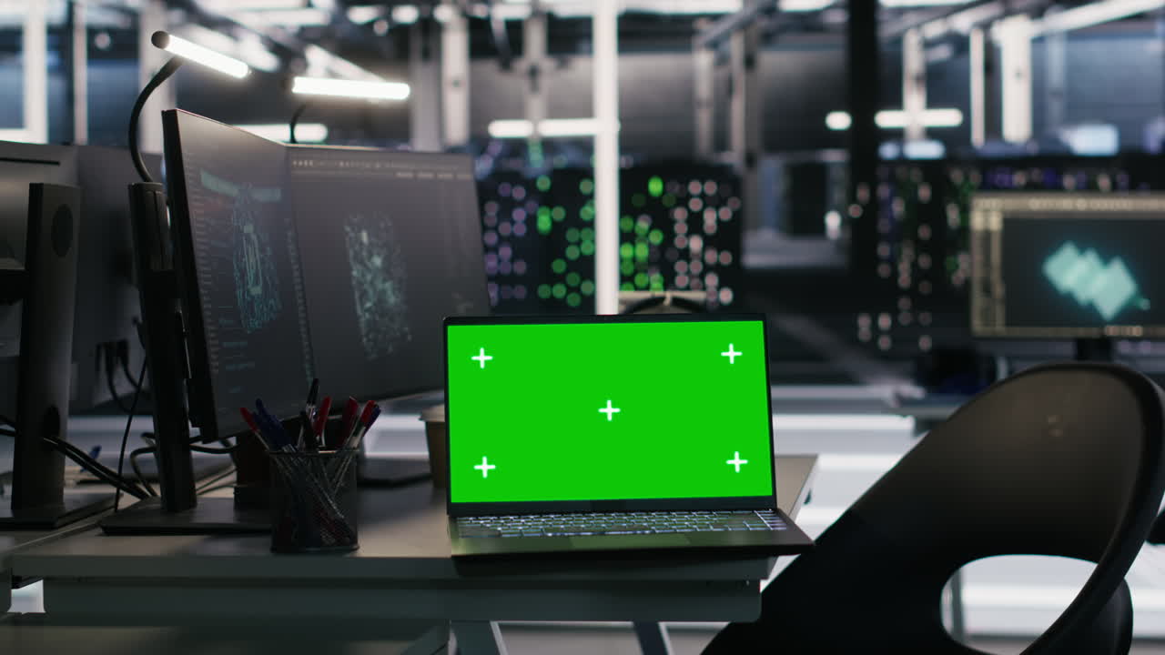 Vertical video Chroma key laptop and desktop PC used for visualizing AI workloads