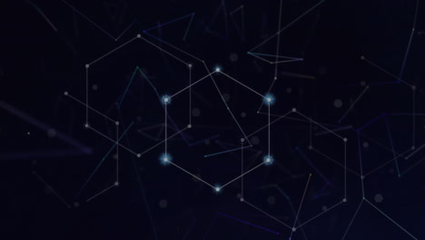 animation of shapes over network of connections on black background