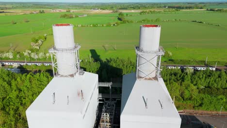 fossil fuel power station in england – combined cycle plant drone view