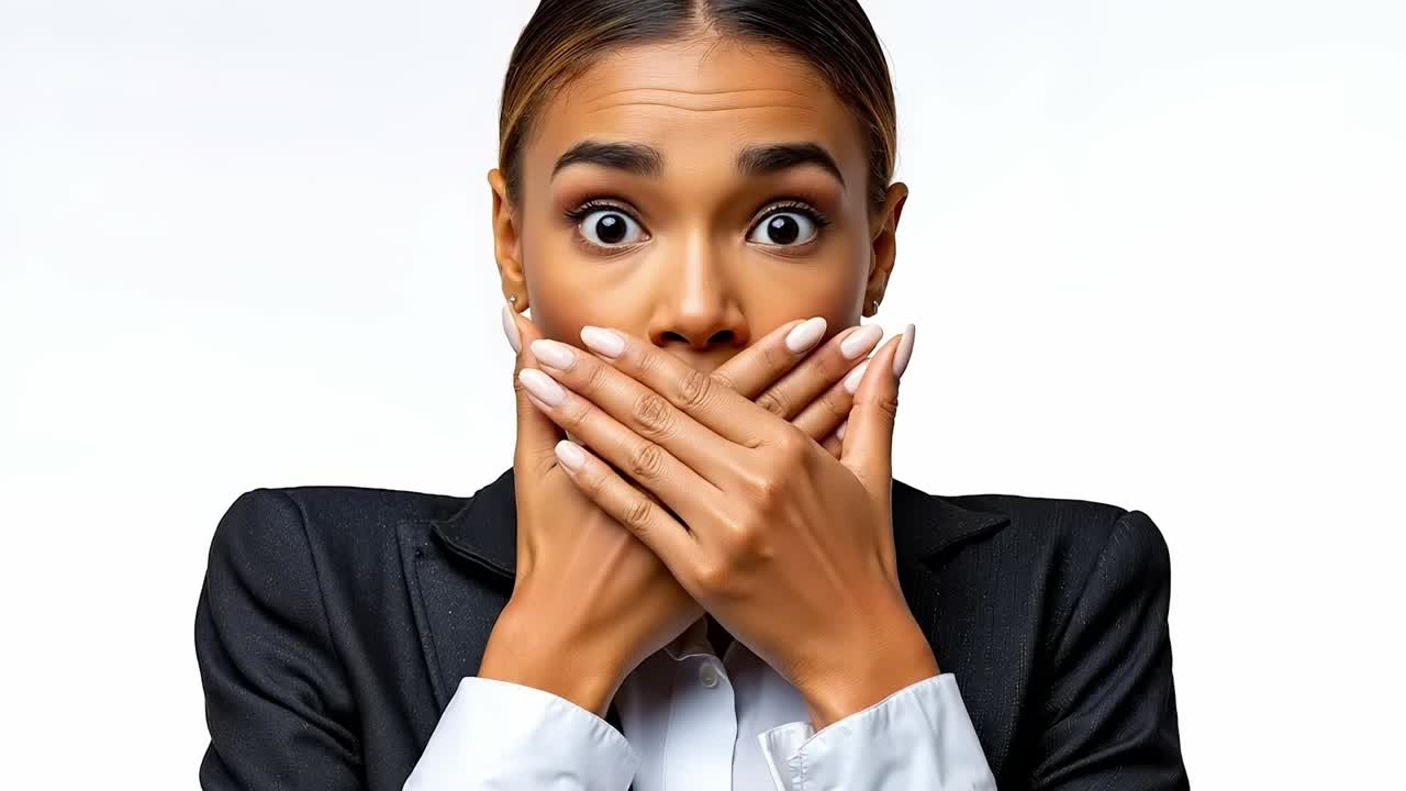 A woman covering her mouth with her hands