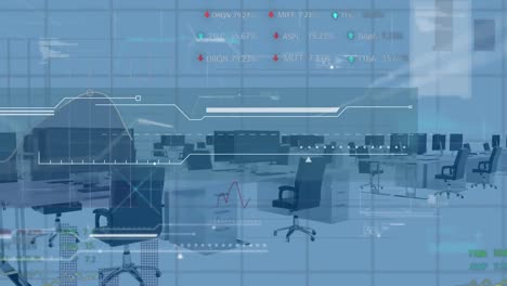 animation of data processing over empty office