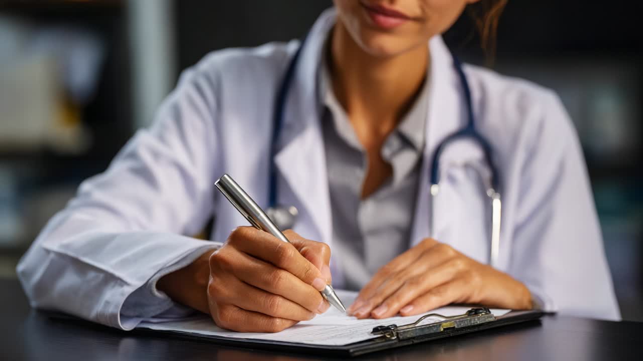 A dedicated healthcare professional in a white coat prepares patient notes, showcasing the importance of documentation in medical practice and highlighting the role of doctors in patient care and communication
