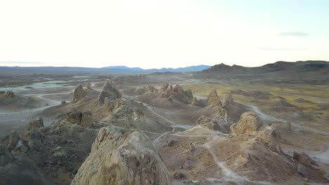 Trona-Pinnacles-Unique-Geological-Land-Formation-in-California's-Eastern-Sierra-Desert-Landscape,-Aerial-Drone-Flight