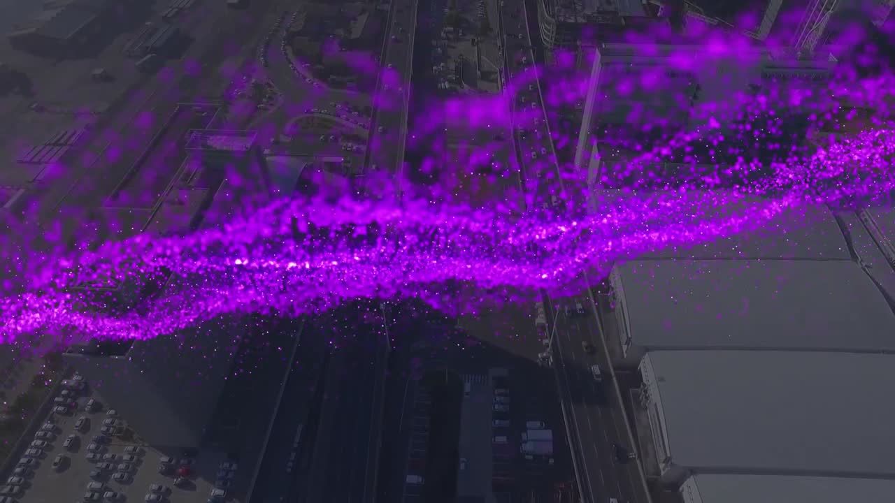 animación de puntos azules sobre el paisaje urbano