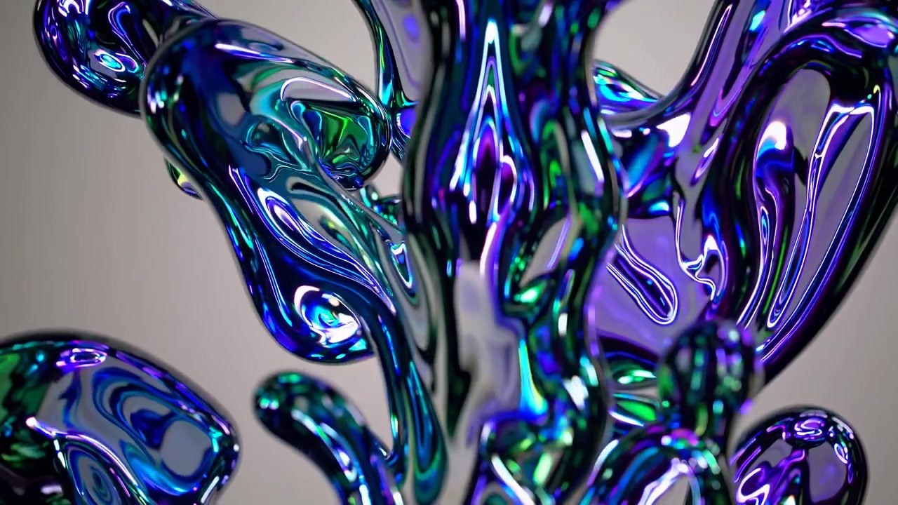 Abstract Iridescent Liquid Shapes Morphing and Flowing