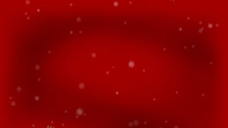 Christmas-tree-branches-and-snowflakes-icons-falling-against-red-background