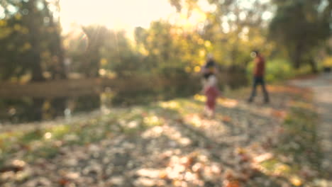 Defocused-View-Of-A-Family-Enjoying-Their-Weekend-At-Park-Oliwski-In-Gdansk,-Poland