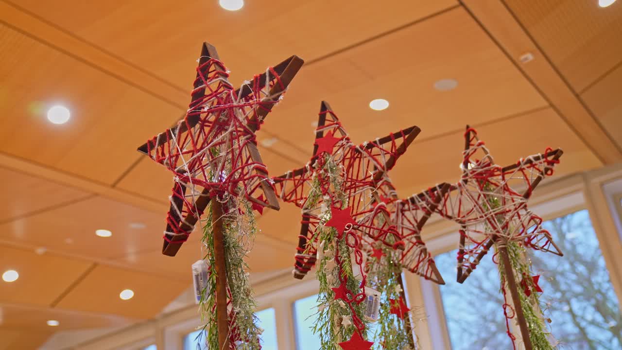 beautiful christmas decoration with a warm tone. Background Video. christmas stars.