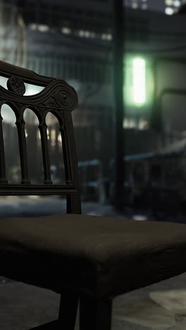 abandoned chair in an urban environment with dim lighting and debris