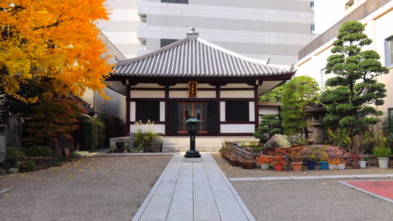 Cute Japanese traditional house with trees and cars around in Tokyo, 4K tilting up