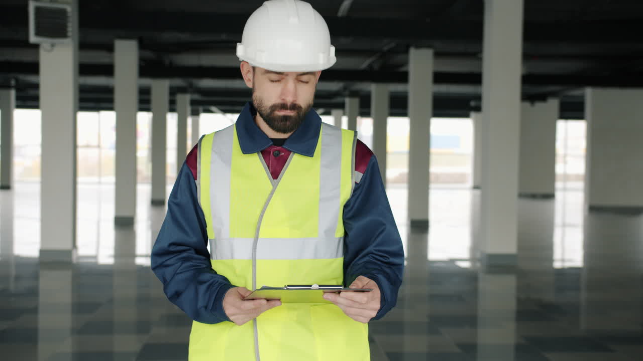 trabajador de la construcción inspeccionando un sitio de construcción
