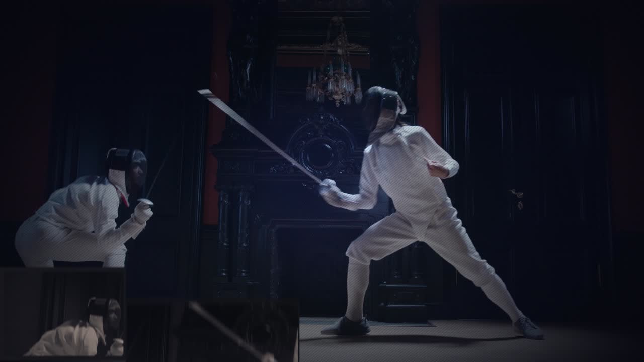 Action scene with ninja fight and graphic title