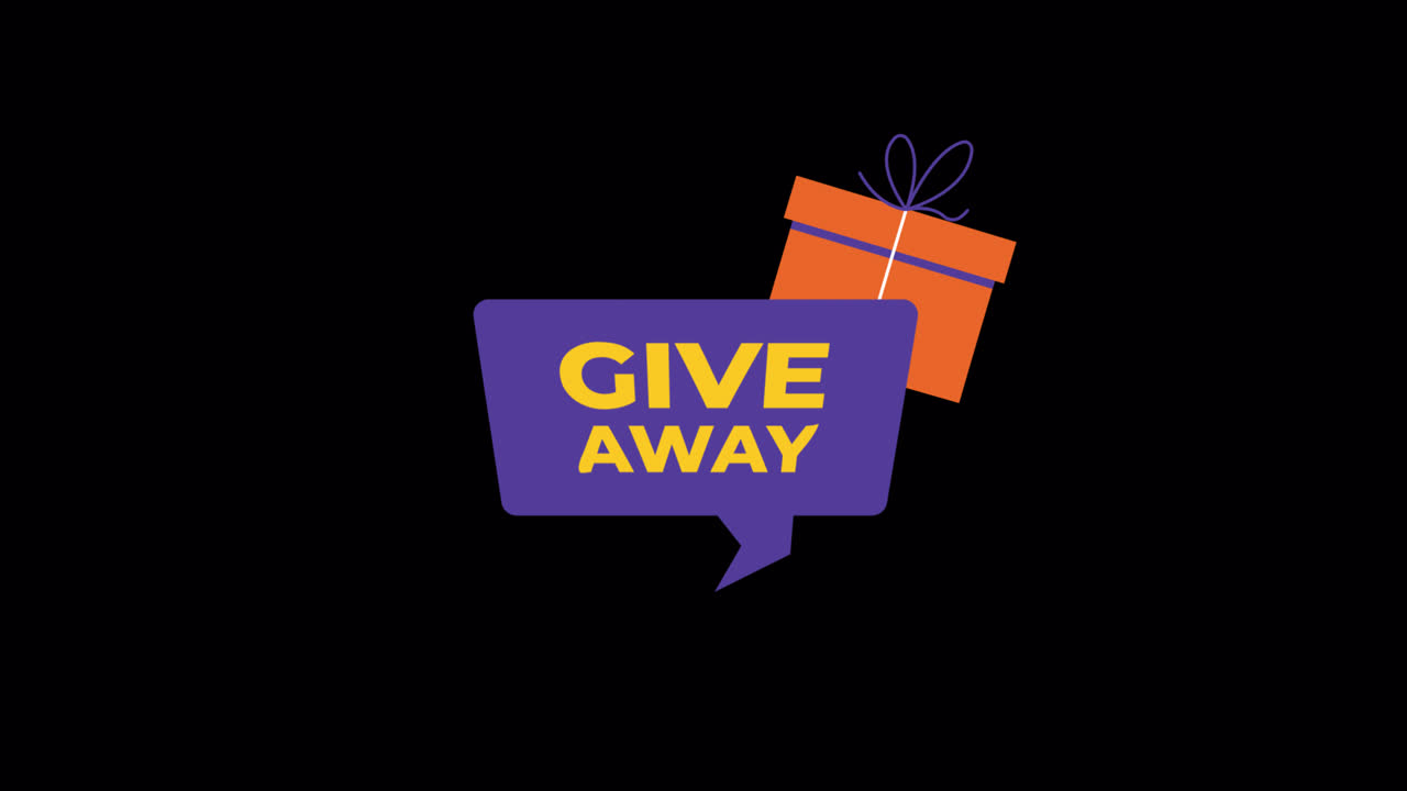 Animated Give Away Text with Gift Box on Black Background