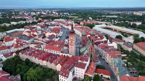 Historic-old-town-of-Hradec-Kralove,-Czechia-aerial-panoramic