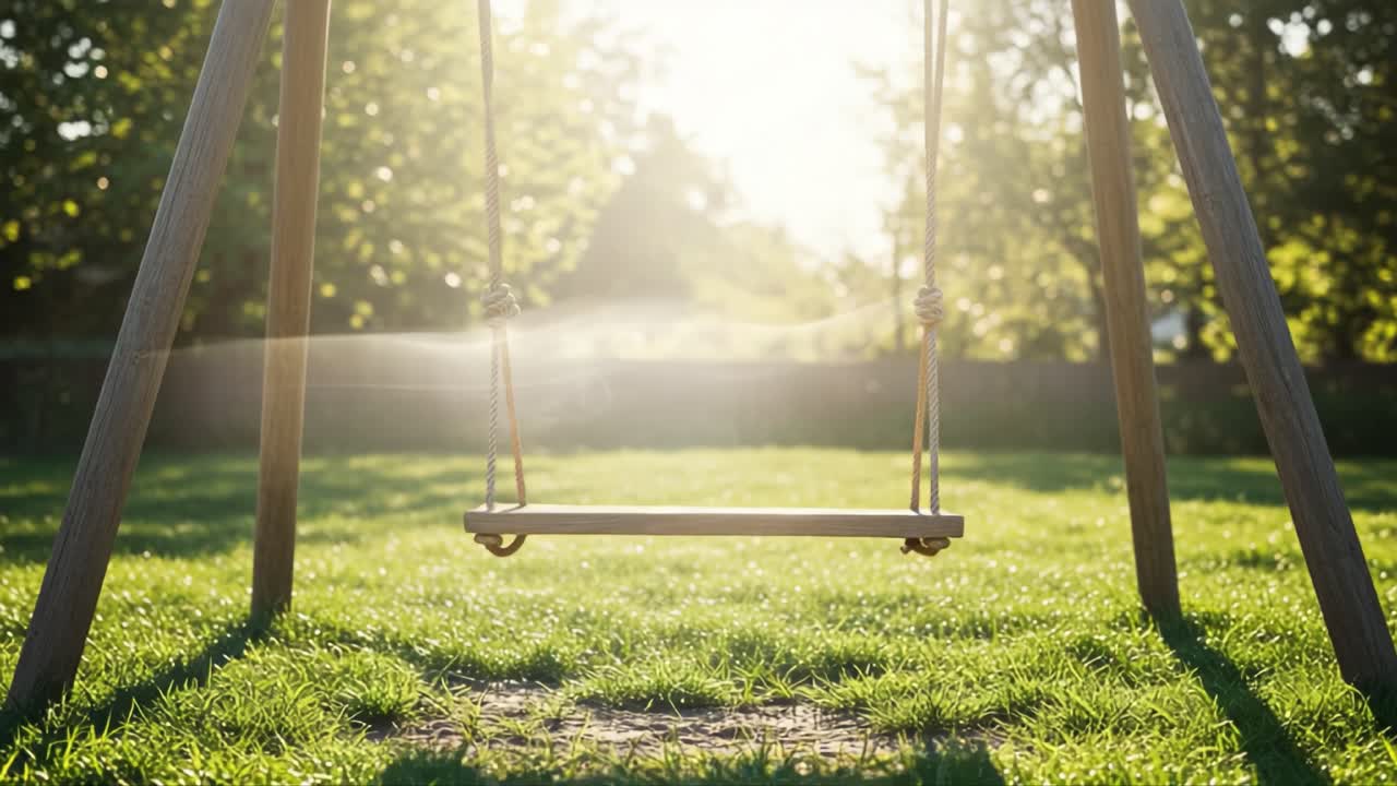 Peaceful Swing at Sunset: A Tranquil Spot Captured in Two Frames, Highlighting the Beauty of Nature and Serenity in a Playground Setting