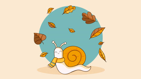 an animation of a hand drawn autumn illustration with snail wearing foulard