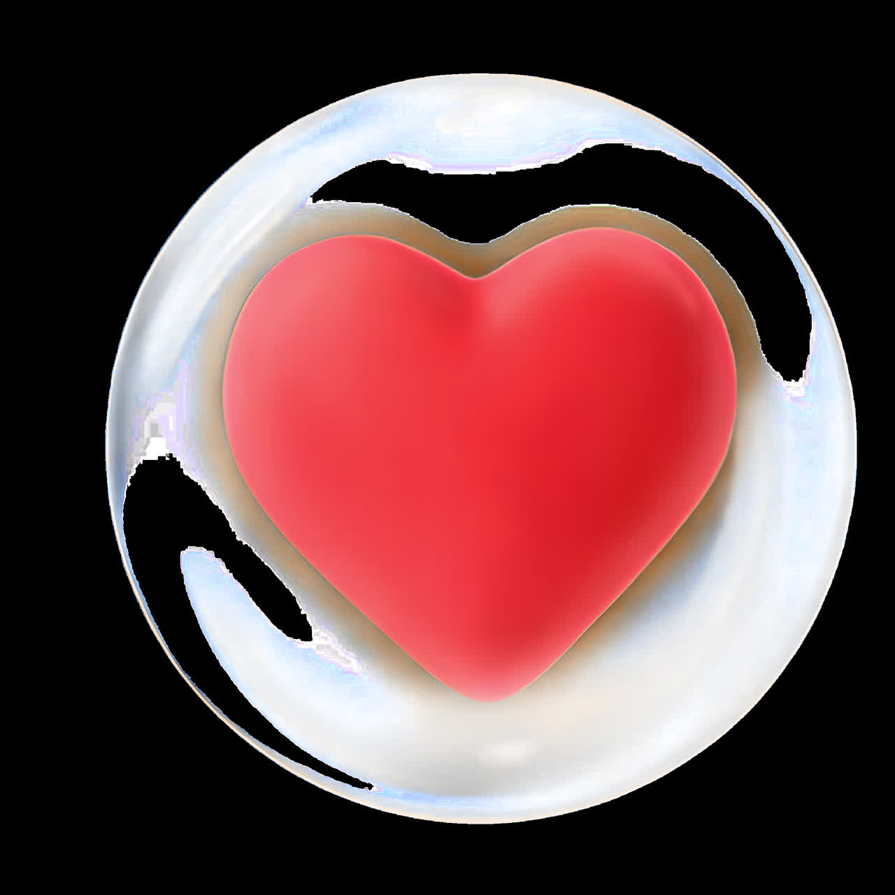 Heart in bubble animation isolated asset, transparent 4K video, alpha channel, ProRes 4444