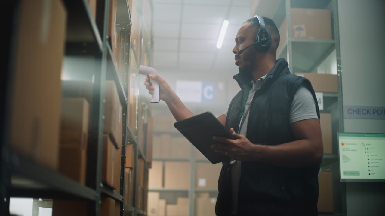 trabajador del almacén escaneando el inventario