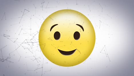 animación digital de la red de conexiones sobre un emoji de cara parpadeante contra un fondo blanco