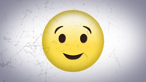 digital animation of network of connections over winking face emoji against white background