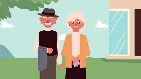 personajes de la pareja de abuelos en la animación del campamento