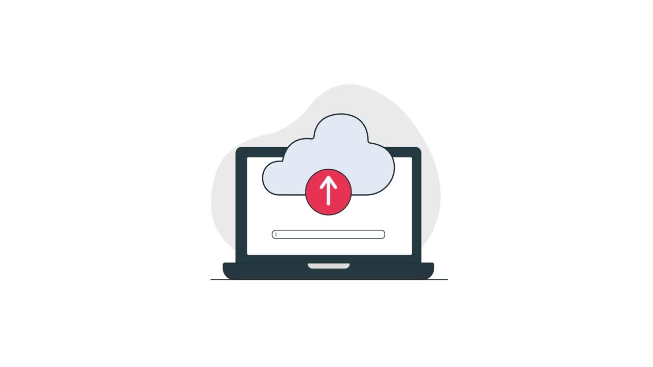 Ordinateur portable téléchargeant des données vers le cloud avec animation de barre de progression