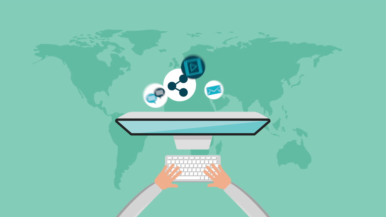 hombre usando el escritorio con tecnología de redes sociales