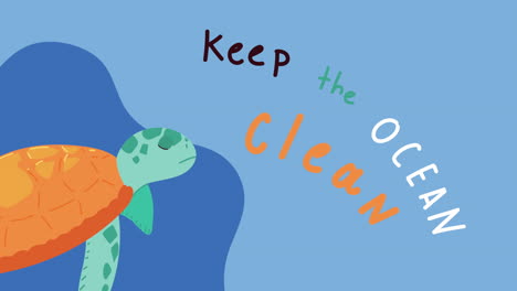 keep the ocean clean lettering and turtle