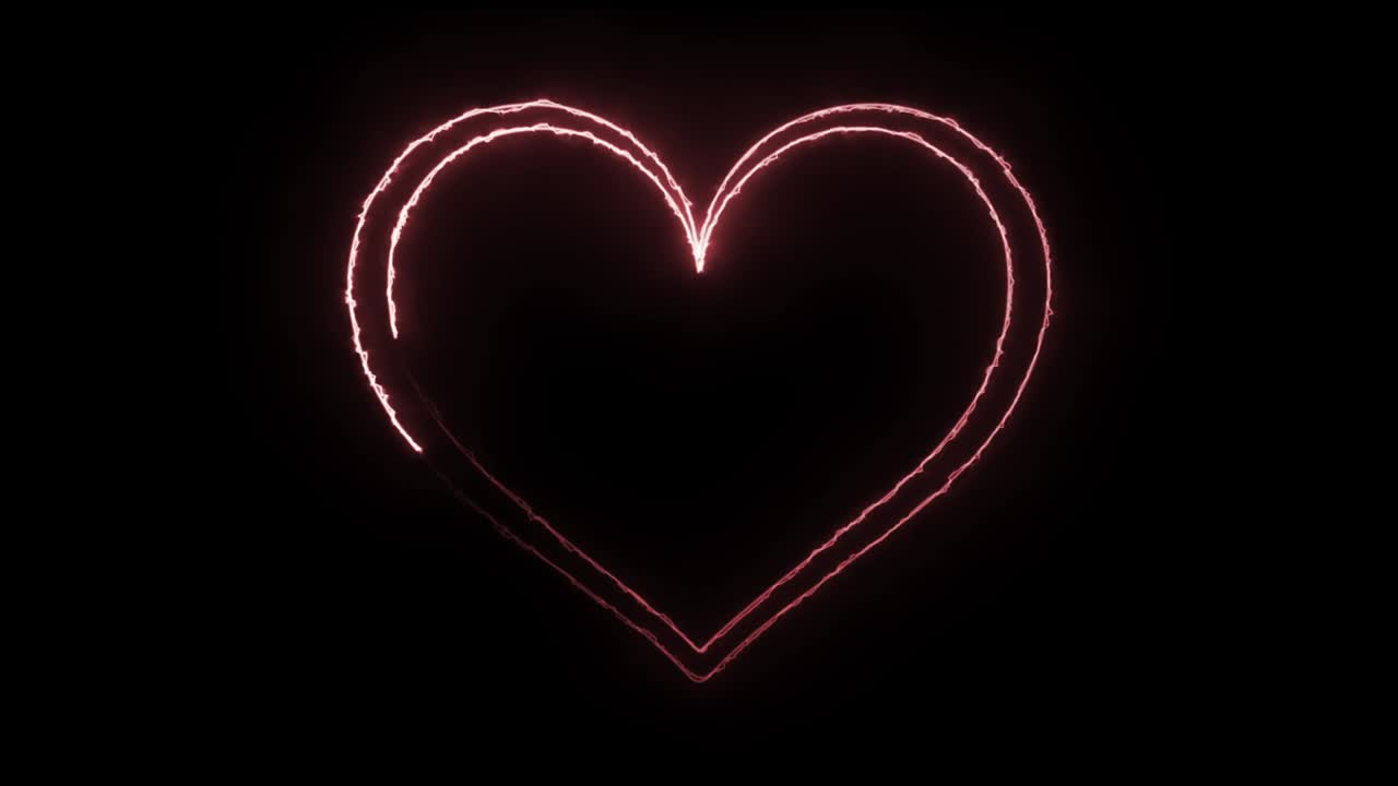 Glowing love neon moving around the heart symbol. black background, 4k animation.