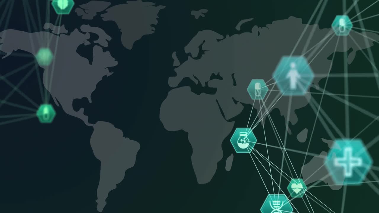 Globe of network of connections against world map on black background