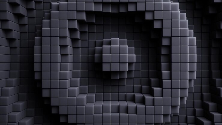 Abstract 3D Animation of Moving Grey Cubes