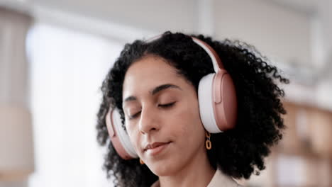 remote work, laptop and woman with music