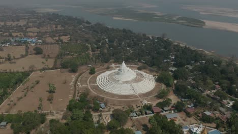 Famous-touristic-Hsinbyume-Pagoda,-white-spiritual-structure-Myanmar