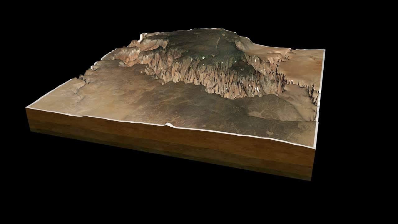 그랜드 캐니언 애리조나 지도 3d 렌더링 360도 루프 애니메이션