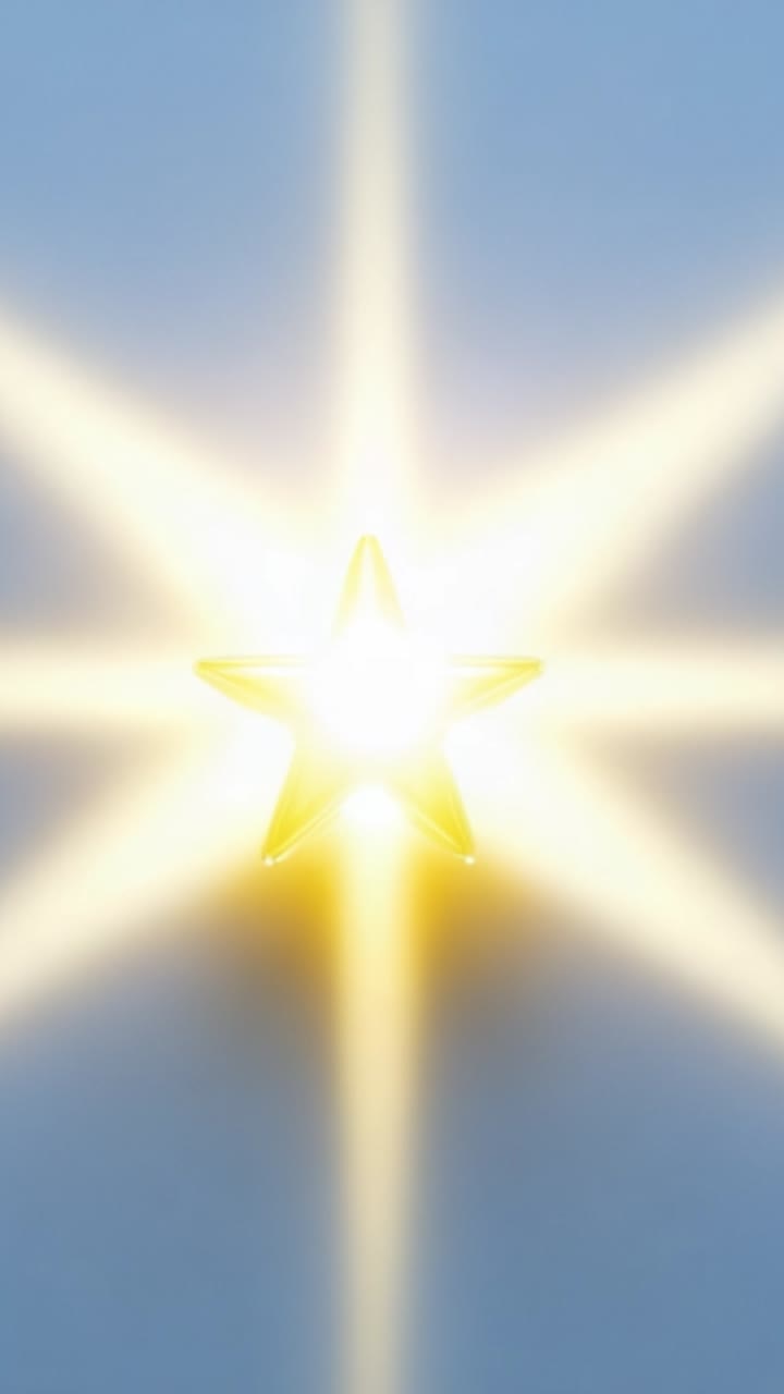 Una stella dorata radiosa brilla intensamente contro uno sfondo blu rilassante, emanando luce ed energia che cattura l'attenzione e l'immaginazione dello spettatore.