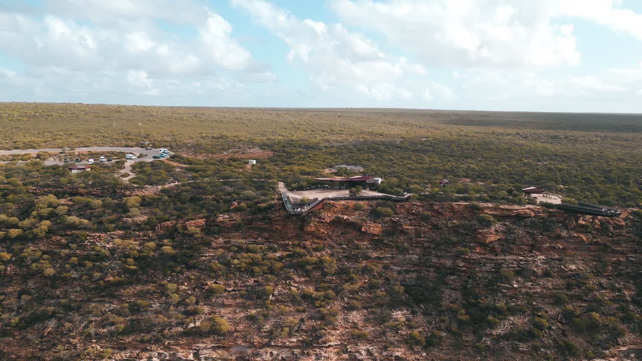 Aerial footage of the Kalbarri Skywalk of Kalbarri National Park in Perth, Western Australia