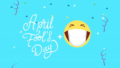 april fools day card with emoji laughing and lettering