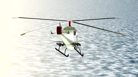 troubled white helicopter overrun the ocean