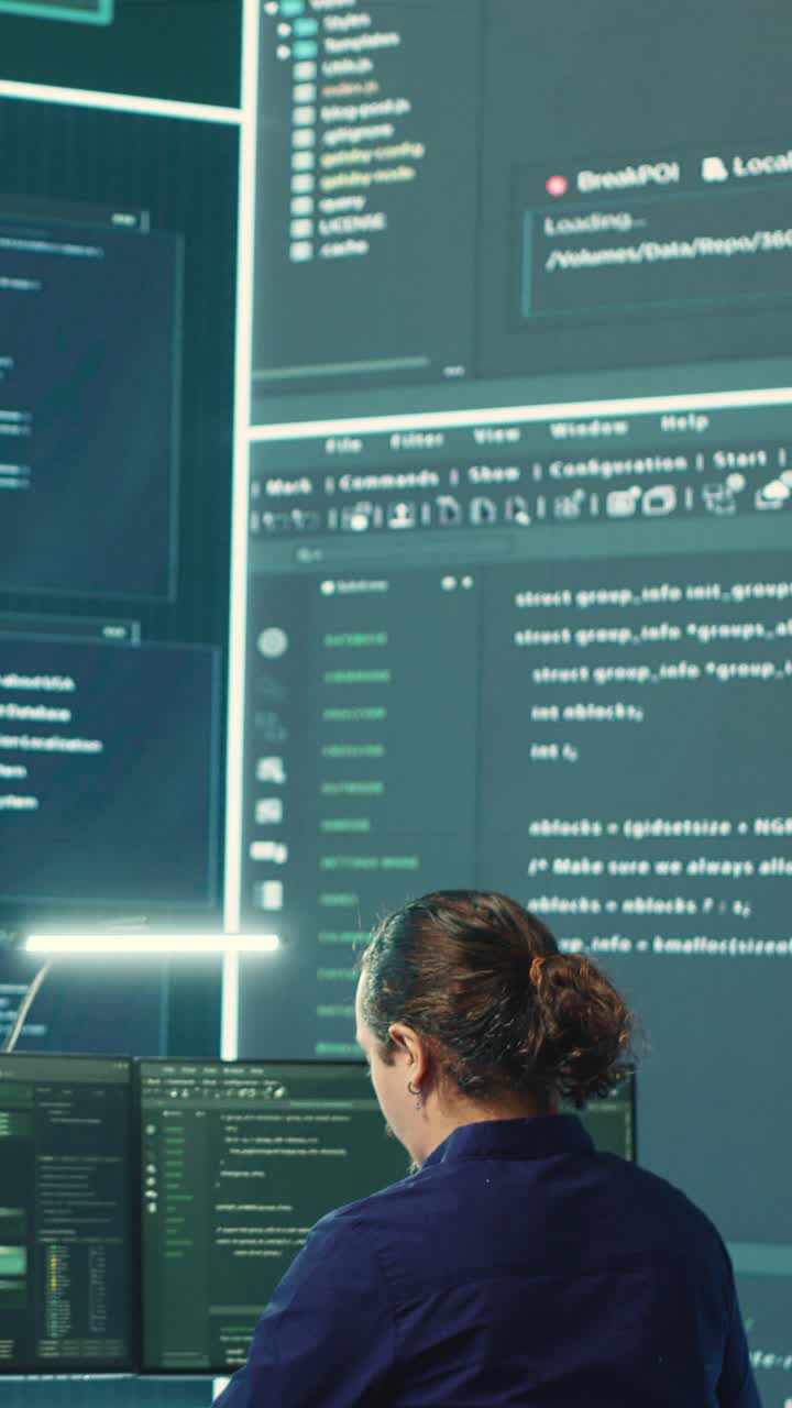 Male Programmers Collaborating on Code in a High-Tech Server Room