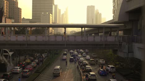 reveal shot of footbridge in bangkok