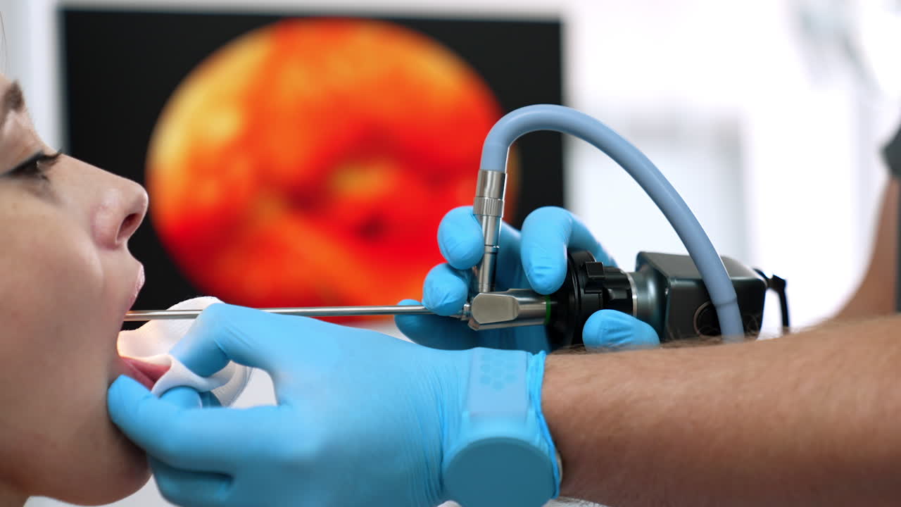 Kyiv, Ukraine, 2 August 2025: Closeup ENT exam. A closeup view of an ENT examination performed with a precise medical endoscope