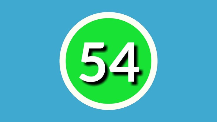 Number 54 fifty four sign symbol animation motion graphics on green sphere on blue background,4k cartoon video number for video elements