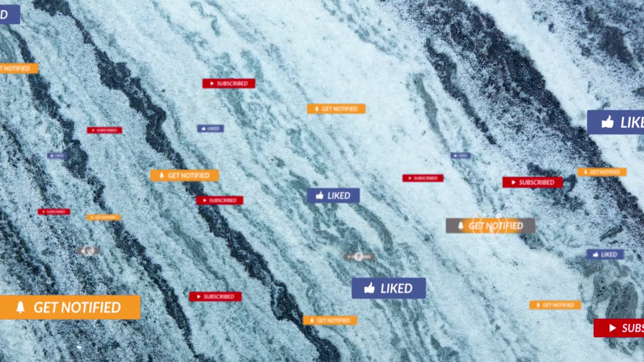 Animation of social media icons and text over stone background