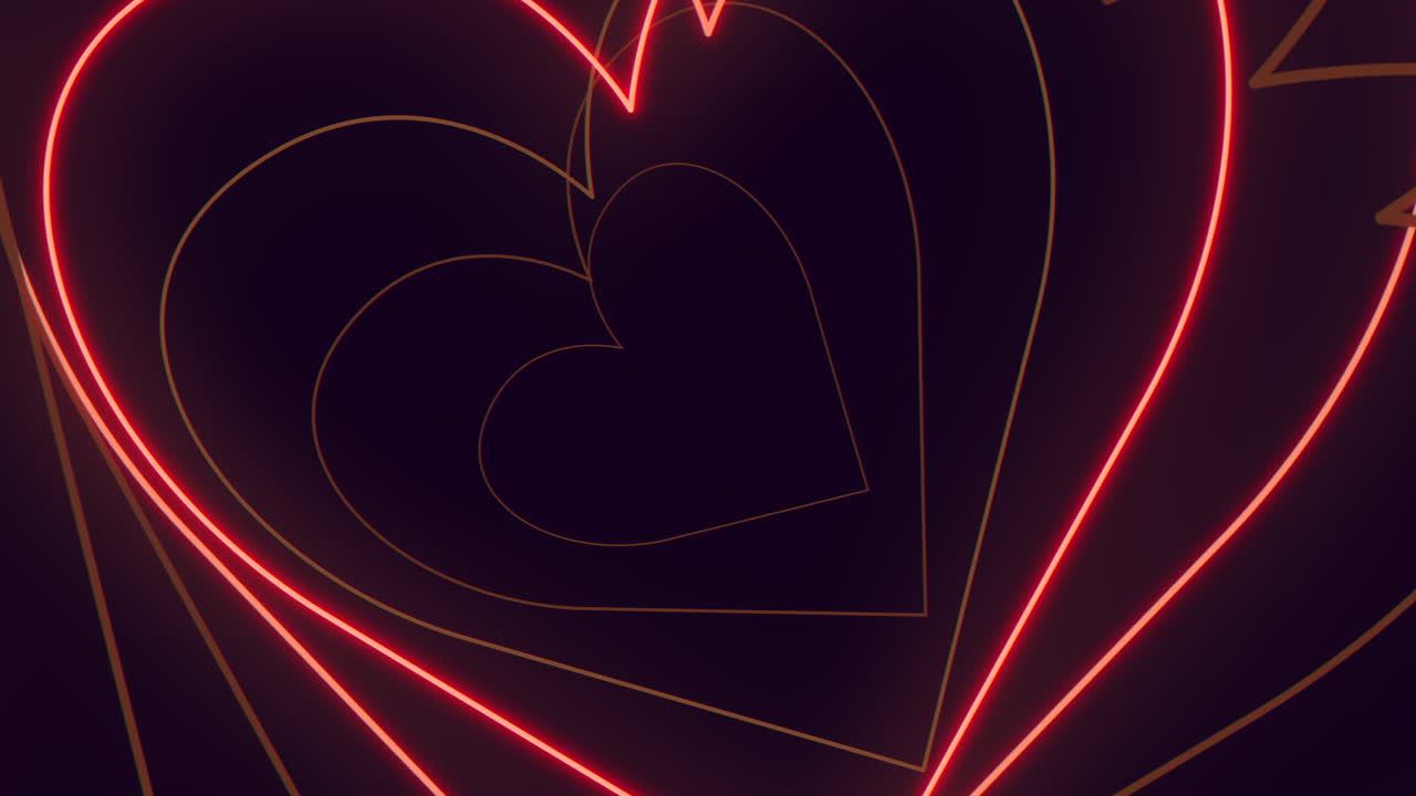 Drawing of a glowing heart formed by bright red lines against a dark background, outlined in black, creating a captivating and symbolic visual effect