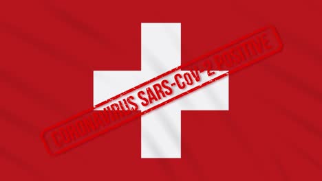 switzerland swaying flag stamped with positive response to covid-19, loop