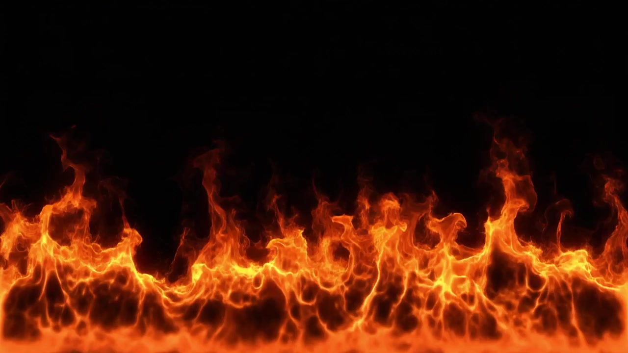 Fiamme intense di fuoco che bruciano su sfondo nero
